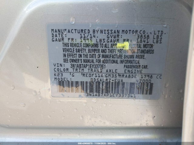 3N1AB7AP1EY337361 Nissan SENTRA SR