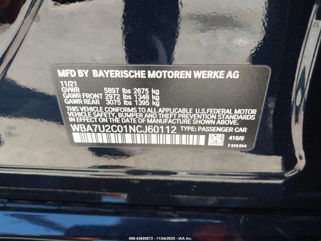 Продажа на аукционе авто 2022 Bmw 750 I Xdrive, vin: WBA7U2C01NCJ60112, номер лота: 43600572