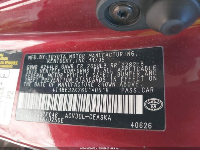 2006 TOYOTA CAMRY 4T1BE32K76U140618 Photo 8