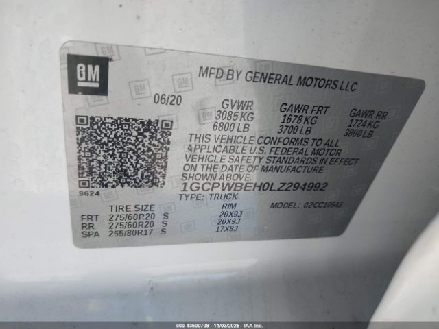 2020 CHEVROLET SILVERADO 1500 1GCPWBEH0LZ294992 Photo 8