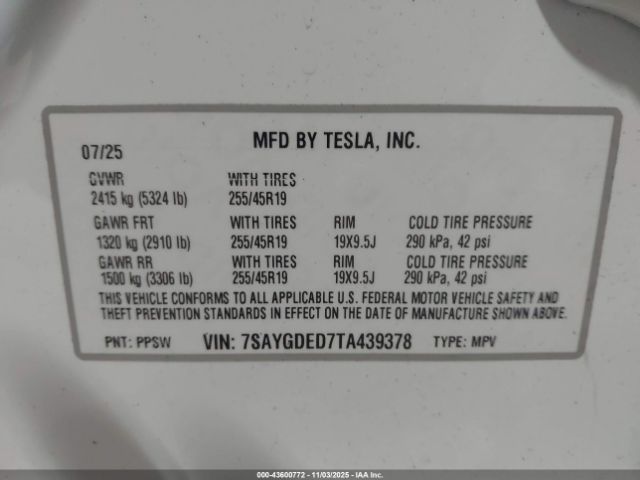 2026 TESLA MODEL Y 7SAYGDED7TA439378 Photo 8