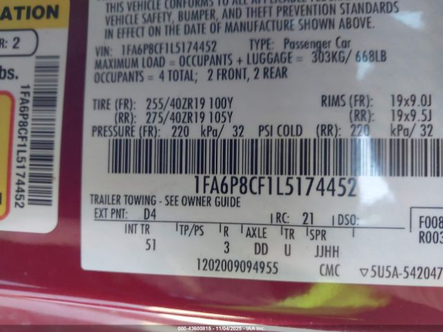 2020 FORD MUSTANG 1FA6P8CF1L5174452 Photo 8