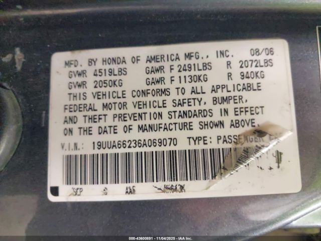 2006 ACURA TL 19UUA66236A069070 Photo 8