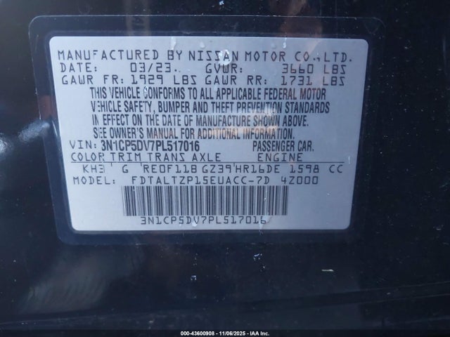 Aukcja sprzedaży 2023 Nissan Kicks Sr Xtronic Cvt, vin: 3N1CP5DV7PL517016, numer aukcji: 43600908