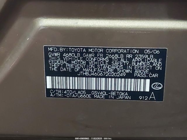 2007 LEXUS ES 350 JTHBJ46G672020249 Photo 8