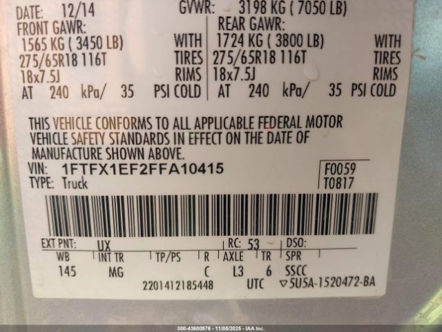 2015 FORD F-150 1FTFX1EF2FFA10415 Photo 8