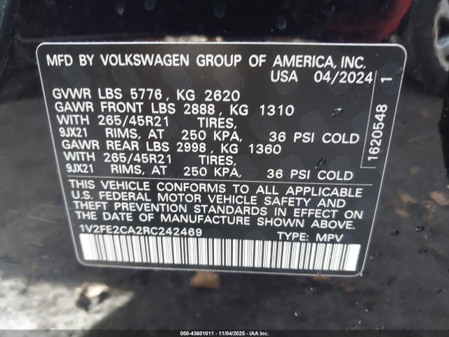 Aukcja sprzedaży 2024 Volkswagen Atlas Cross Sport 2.0t Sel Premium R-line, vin: 1V2FE2CA2RC242469, numer aukcji: 43601011