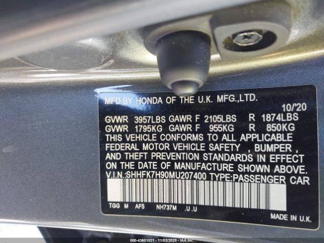 2021 HONDA CIVIC SHHFK7H90MU207400 Photo 8