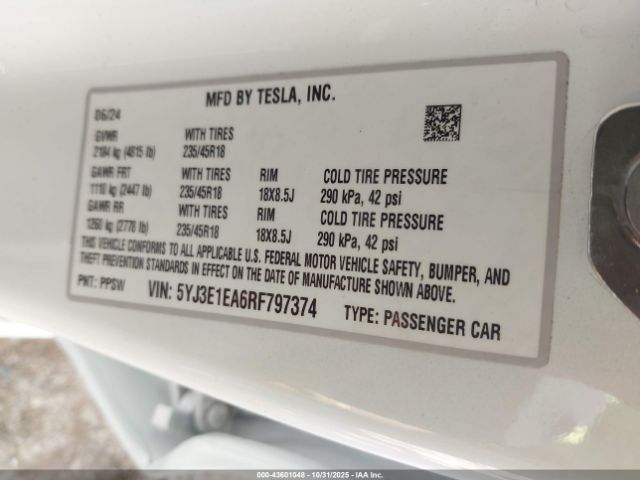 2024 TESLA MODEL 3 5YJ3E1EA6RF797374 Photo 8