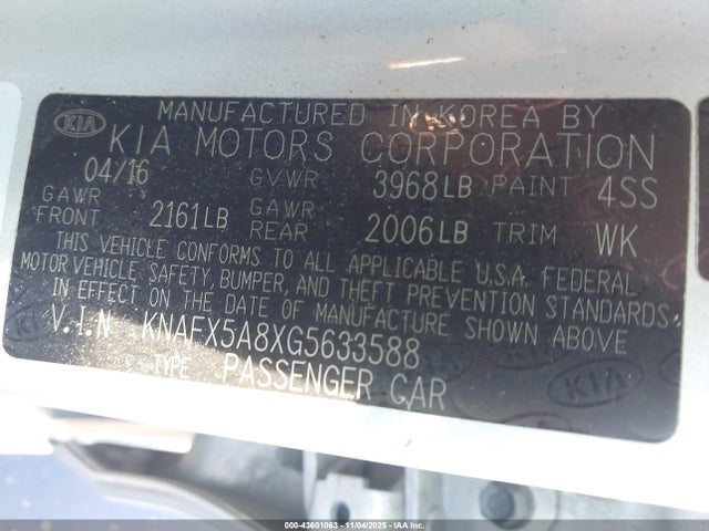 Auction sale of the 2016 Kia Forte Ex, vin: KNAFX5A8XG5633588, lot number: 43601063