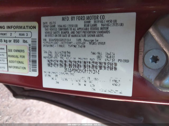 43601121 :رقم المزاد ، 3FA6P0HD5GR121314 vin ، 2016 Ford Fusion Se مزاد بيع