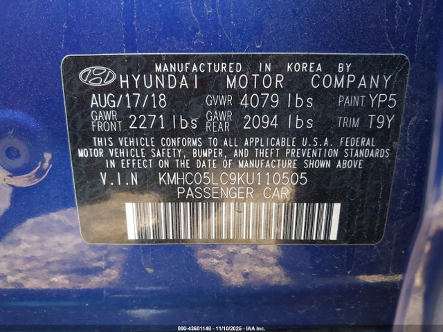 KMHC05LC9KU110505 Hyundai Ioniq Hybrid Limited