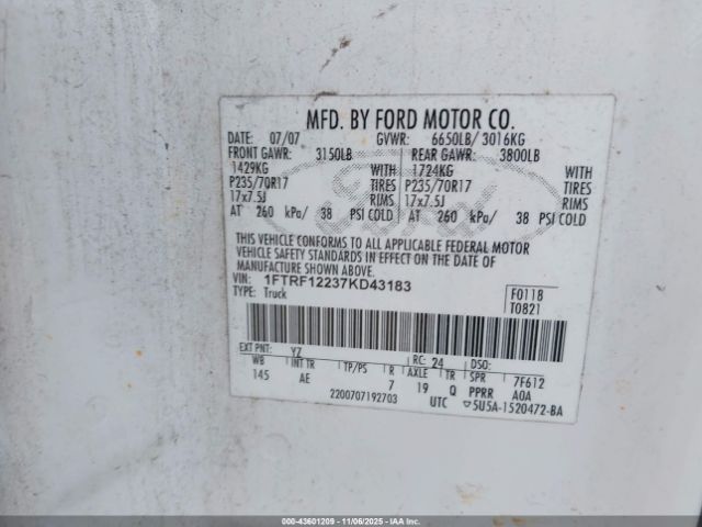 2007 FORD F-150 1FTRF12237KD43183 Photo 8