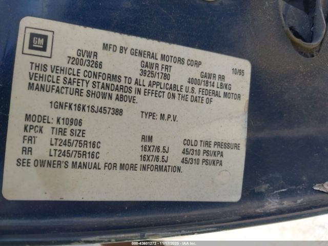 1995 CHEVROLET SUBURBAN 1GNFK16K1SJ457388 Photo 8