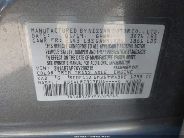 2019 NISSAN SENTRA 3N1AB7AP7KY289215 Photo 8