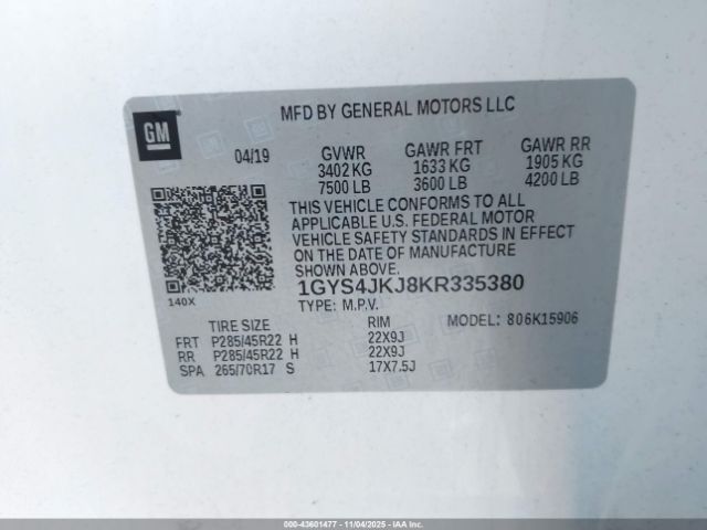 2019 CADILLAC ESCALADE ESV 1GYS4JKJ8KR335380 Photo 8