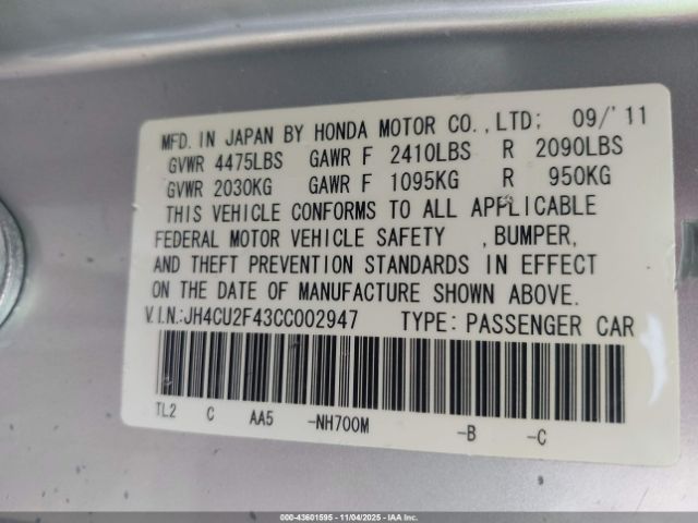 2012 ACURA TSX JH4CU2F43CC002947 Photo 8