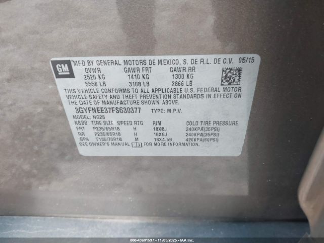 2015 CADILLAC SRX 3GYFNEE37FS630377 Photo 8