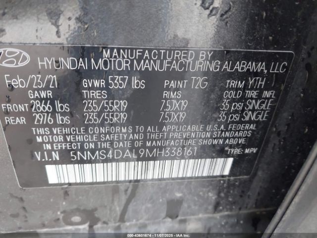 2021 HYUNDAI SANTA FE 5NMS4DAL9MH338161 Photo 8
