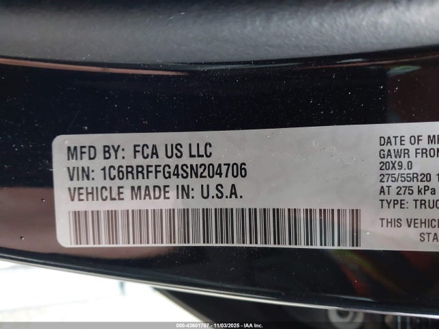 Auction sale of the 2025 Ram 1500 Big Horn  4x4 5'7 Box, vin: 1C6RRFFG4SN204706, lot number: 43601707