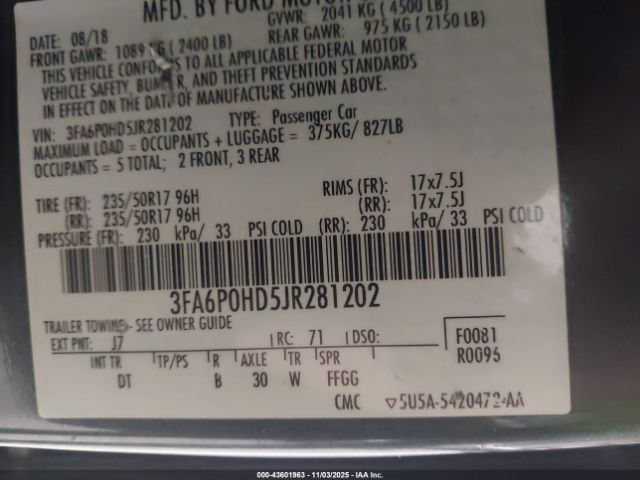 2018 FORD FUSION 3FA6P0HD5JR281202 Photo 8