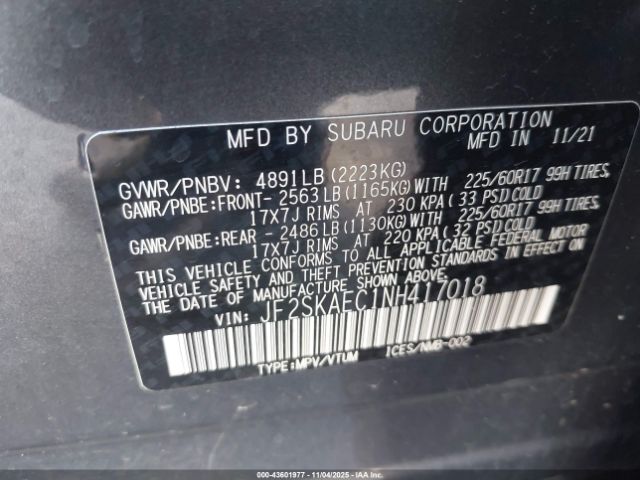 2022 SUBARU FORESTER JF2SKAEC1NH417018 Photo 8
