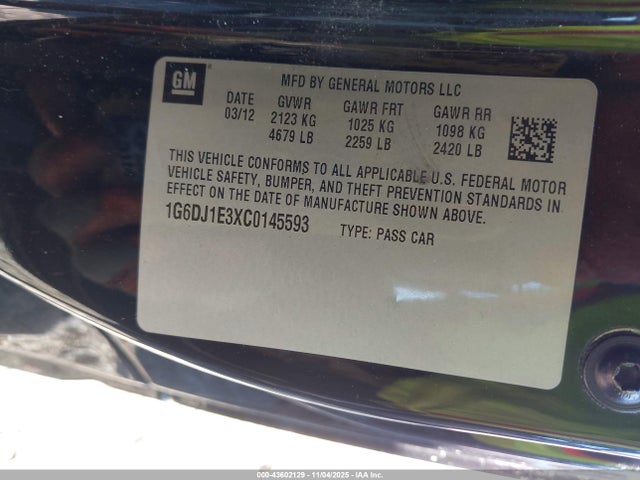 2012 CADILLAC CTS 1G6DJ1E3XC0145593 Photo 8