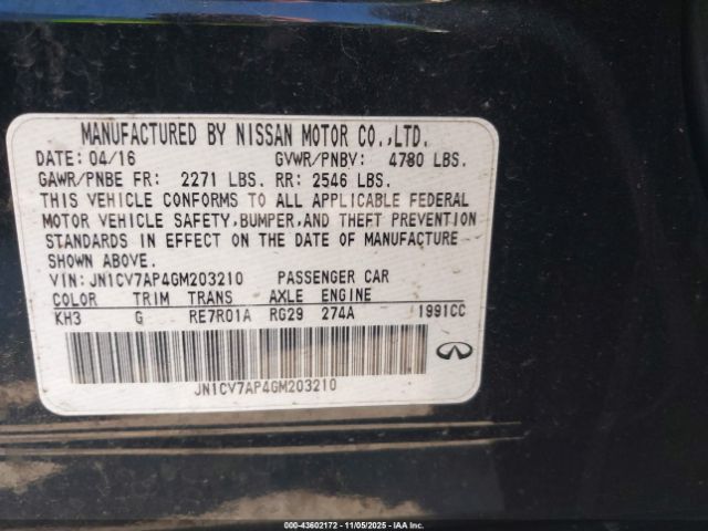 2016 INFINITI Q50 JN1CV7AP4GM203210 Photo 8
