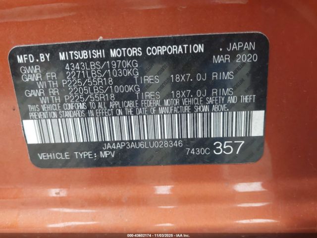 2020 MITSUBISHI OUTLANDER SPORT JA4AP3AU6LU028346 Photo 8