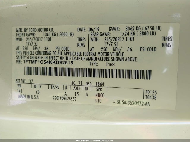 Ford F-150 Xl 2019 1FTMF1C54KKD92615 Image 9