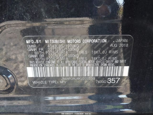 2019 MITSUBISHI OUTLANDER SPORT JA4AR3AU4KU000599 Photo 8