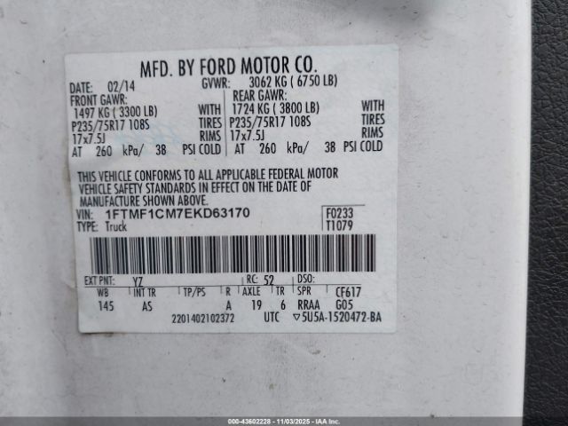 2014 FORD F-150 1FTMF1CM7EKD63170 Photo 8