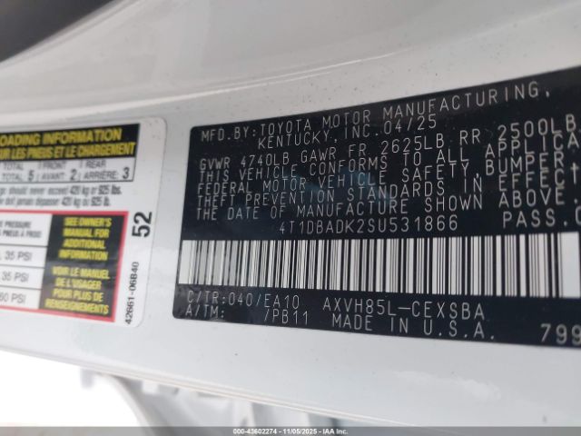 2025 TOYOTA CAMRY 4T1DBADK2SU531866 Photo 8