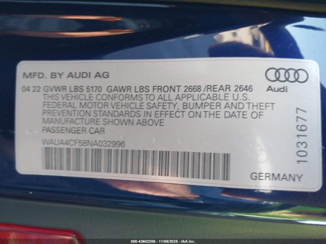 2022 AUDI S5 SPORTBACK WAUA4CF58NA032996 Photo 8