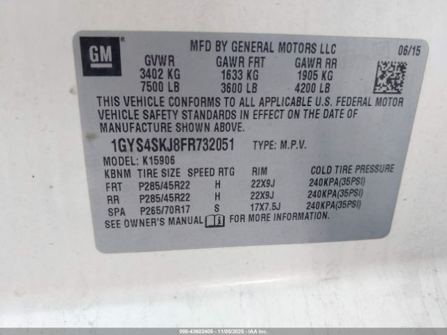 2015 CADILLAC ESCALADE ESV 1GYS4SKJ8FR732051 Photo 8