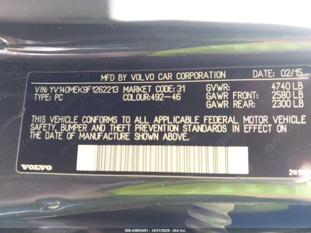 2015 VOLVO V60 YV140MEK9F1262213 Photo 8