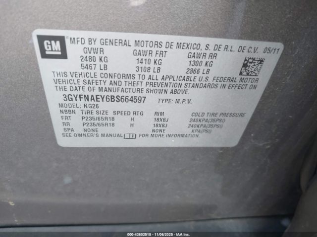 2011 CADILLAC SRX 3GYFNAEY6BS664597 Photo 8