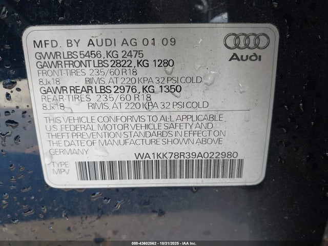 2009 AUDI Q5 WA1KK78R39A022980 Photo 8