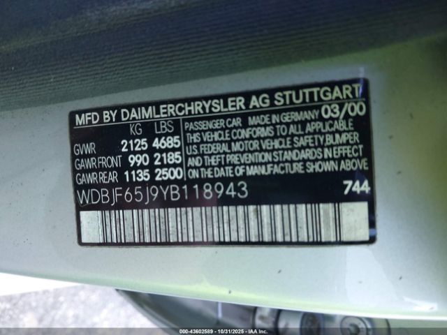 2000 MERCEDES-BENZ E 320 WDBJF65J9YB118943 Photo 8