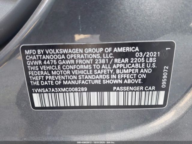 2021 VOLKSWAGEN PASSAT 1VWSA7A3XMC008289 Photo 8