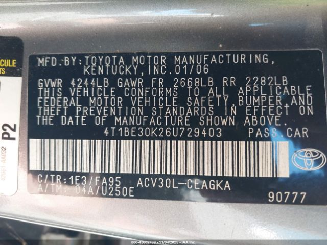 2006 TOYOTA CAMRY 4T1BE30K26U729403 Photo 8