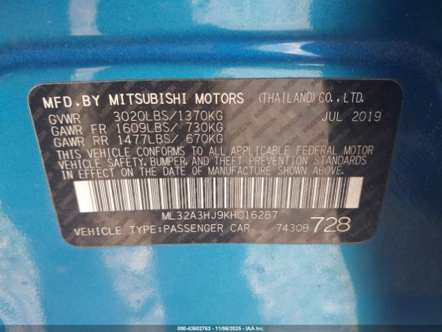2019 MITSUBISHI MIRAGE ML32A3HJ9KH016287 Photo 8