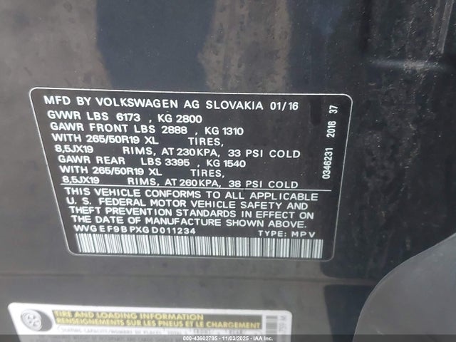 2016 VOLKSWAGEN TOUAREG WVGEF9BPXGD011234 Photo 8