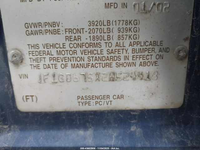 2002 SUBARU IMPREZA JF1GD675X2H524418 Photo 8