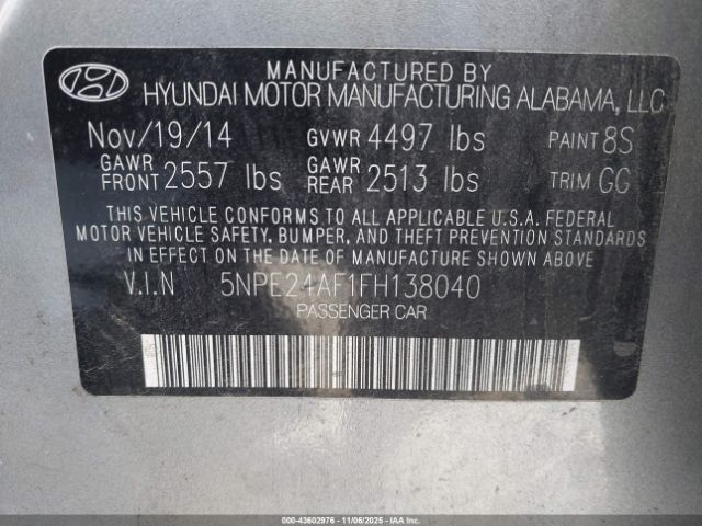 2015 HYUNDAI SONATA 5NPE24AF1FH138040 Photo 8
