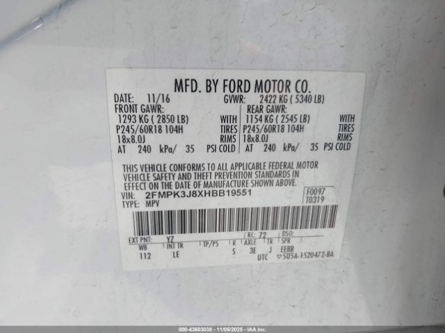 2017 FORD EDGE 2FMPK3J8XHBB19551 Photo 8