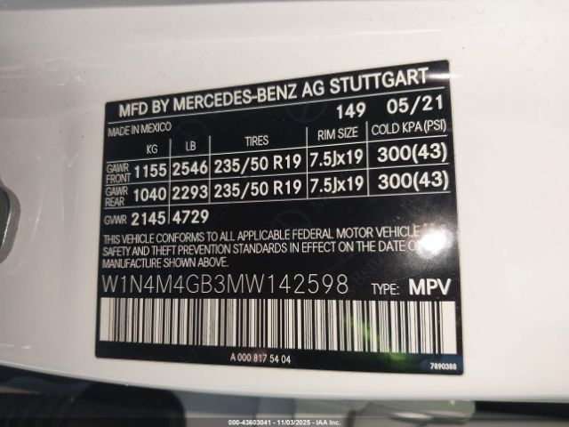 2021 MERCEDES-BENZ GLB 250 W1N4M4GB3MW142598 Photo 8