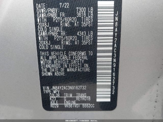 2022 NISSAN ARMADA JN8AY2AC3N9162732 Photo 8