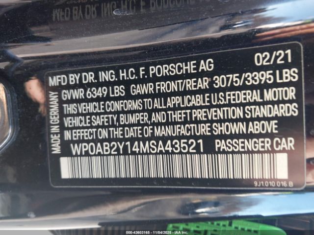 2021 PORSCHE TAYCAN WP0AB2Y14MSA43521 Photo 8