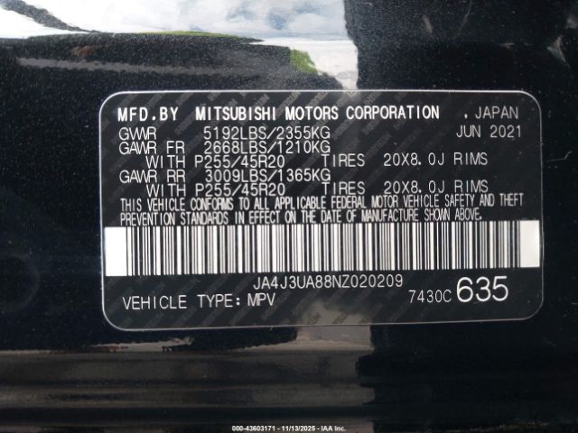 2022 MITSUBISHI OUTLANDER JA4J3UA88NZ020209 Photo 8